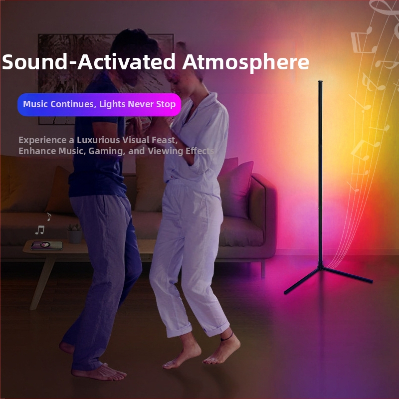 Lampă de podea LED cu aplicație și telecomandă, corp ABS + fier/aluminiu, rază de iluminare 5–10㎡, CRI ≥90