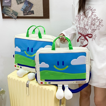 Geantă pentru laptop - material Oxford, căptușeală poliester, stil desen animat copilăresc, model animal, unisex