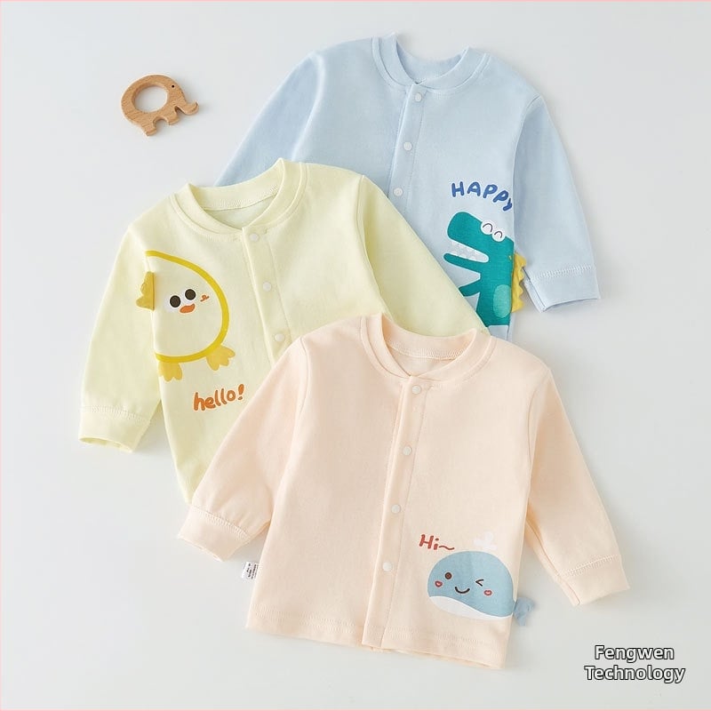 Kūdikių ilgomis rankovėmis top, 100% medvilna, unisex, namų apranga kūdikiams, pavasaris–ruduo.