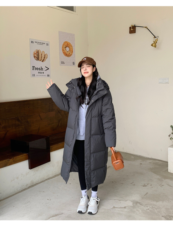 Dámska bunda s kačacím perím, kapucňou, dlhá, hrubá, polyester; výplň kačacieho peria 86–90%, 301–350 g