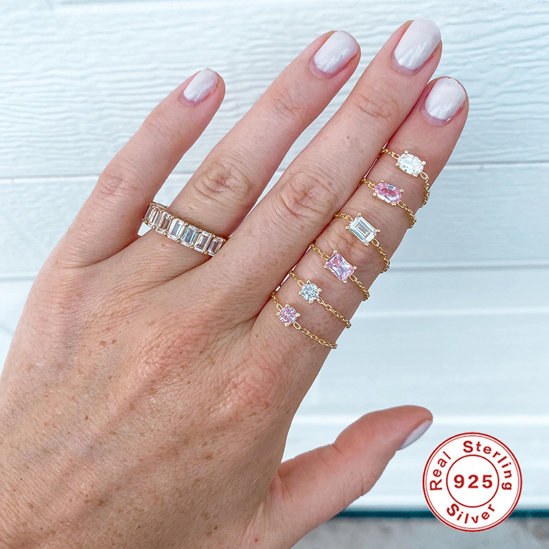 Romad S925 sidabras atviras reguliuojamas žiedas su cirkono įdėklu – geometrinis dizainas, unisex