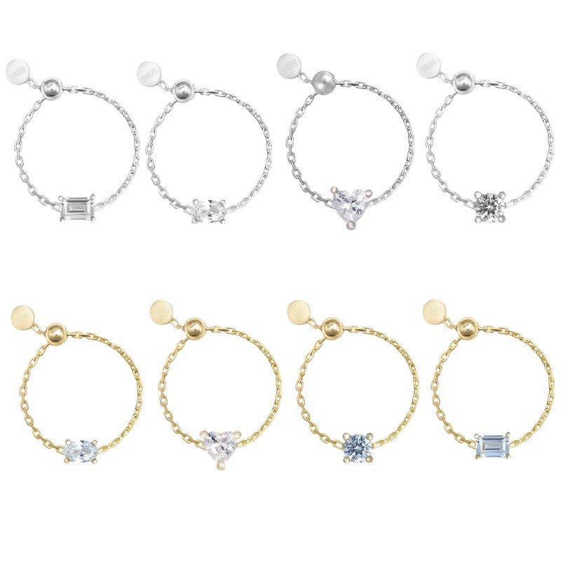 Romad S925 sidabras atviras reguliuojamas žiedas su cirkono įdėklu – geometrinis dizainas, unisex