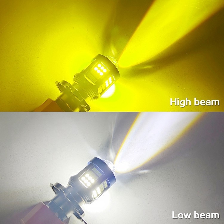 Far LED pentru motocicletă Angel Eye, bi-color alb-galben, ultraluminos; Material: aluminiu; Flux luminos: 1200 lm; Putere: 11W; Tensiune: 12-80V; Tip LED: 3030