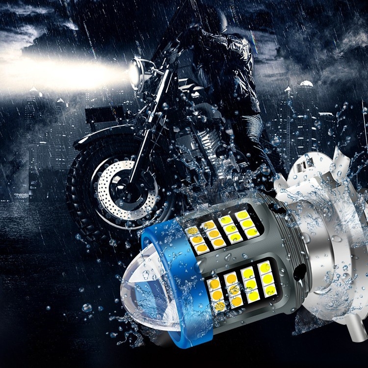 Far LED pentru motocicletă Angel Eye, bi-color alb-galben, ultraluminos; Material: aluminiu; Flux luminos: 1200 lm; Putere: 11W; Tensiune: 12-80V; Tip LED: 3030