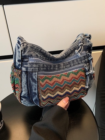 Τζιν crossbody τσάντα με πολλαπλά διαμερίσματα και μεγάλη χωρητικότητα: θήκη τηλεφώνου και εγγράφων, φερμουάρ