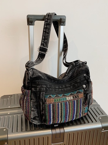 Τζιν crossbody τσάντα με πολλαπλά διαμερίσματα και μεγάλη χωρητικότητα: θήκη τηλεφώνου και εγγράφων, φερμουάρ