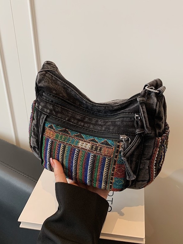 Τζιν crossbody τσάντα με πολλαπλά διαμερίσματα και μεγάλη χωρητικότητα: θήκη τηλεφώνου και εγγράφων, φερμουάρ
