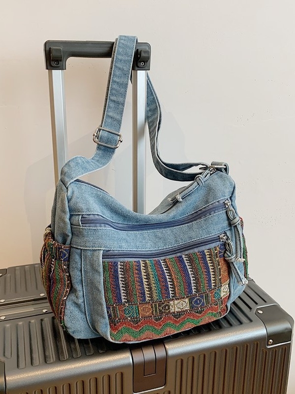 Τζιν crossbody τσάντα με πολλαπλά διαμερίσματα και μεγάλη χωρητικότητα: θήκη τηλεφώνου και εγγράφων, φερμουάρ