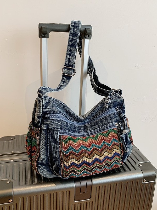 Τζιν crossbody τσάντα με πολλαπλά διαμερίσματα και μεγάλη χωρητικότητα: θήκη τηλεφώνου και εγγράφων, φερμουάρ