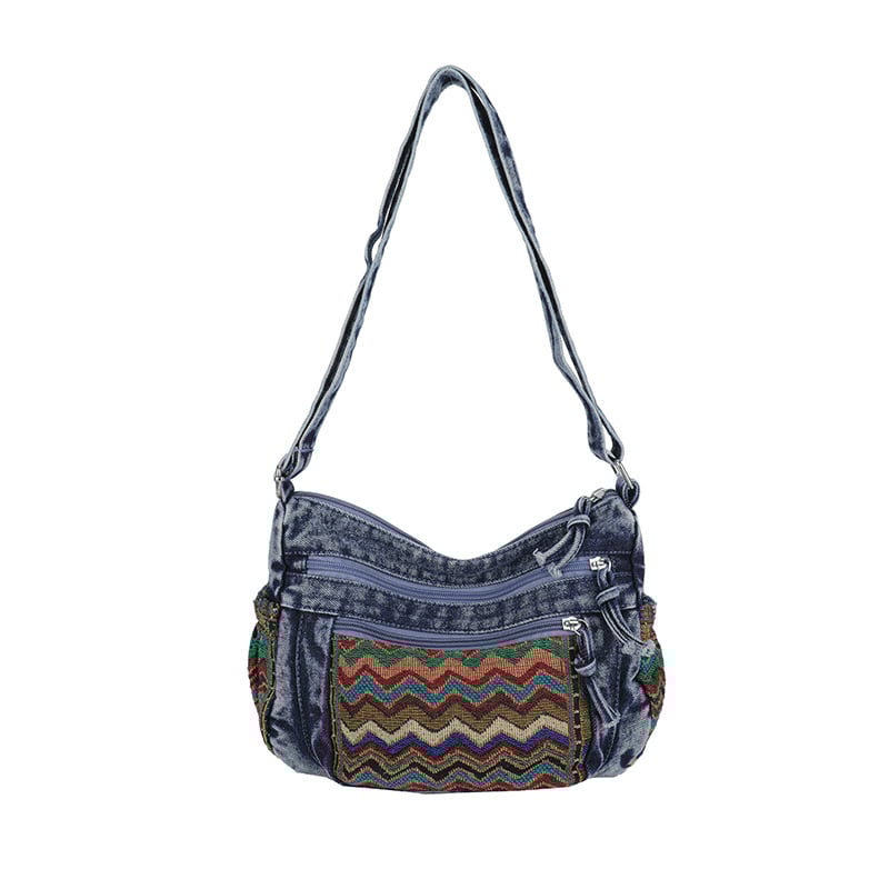 Τζιν crossbody τσάντα με πολλαπλά διαμερίσματα και μεγάλη χωρητικότητα: θήκη τηλεφώνου και εγγράφων, φερμουάρ