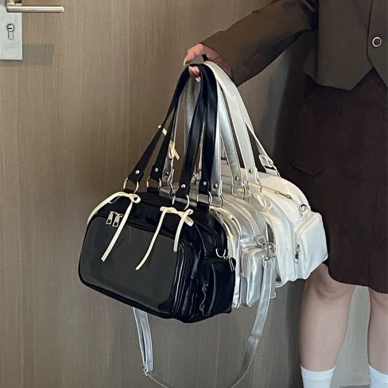 PU crossbody ruksak sa zatvaračem, horizontalni četverokutni oblik, unutarnja pretinica za telefon i unutarnja patch pretinica