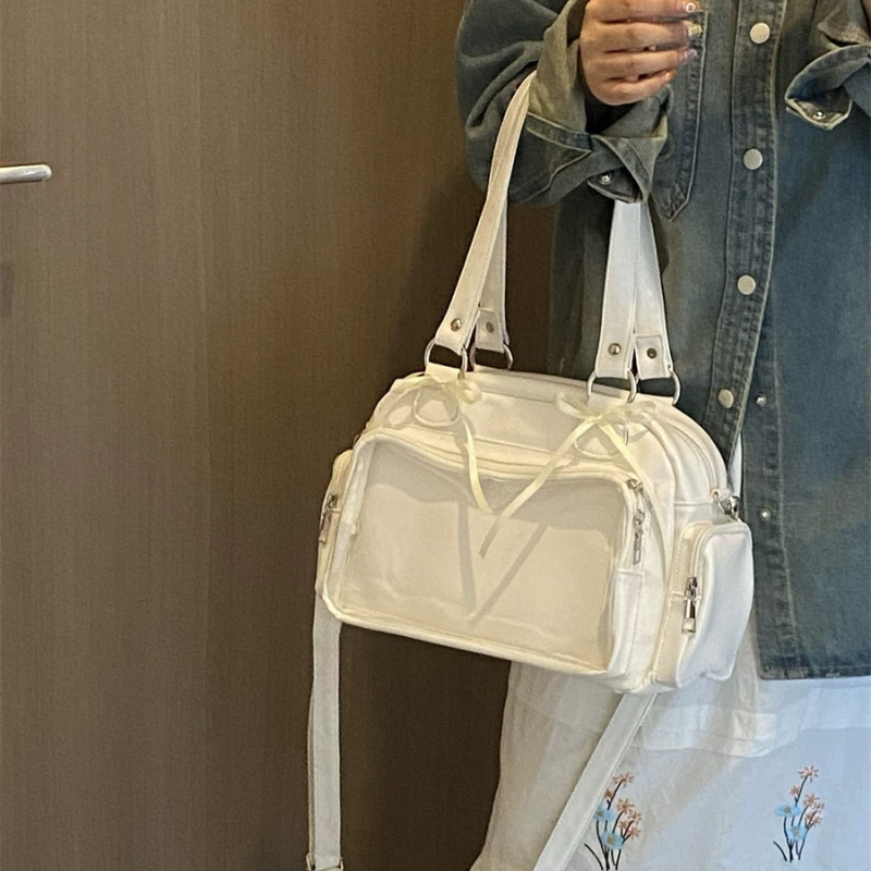 PU crossbody ruksak sa zatvaračem, horizontalni četverokutni oblik, unutarnja pretinica za telefon i unutarnja patch pretinica