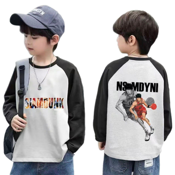 Berniukų marškinėliai su ilgomis rankovėmis iš 100% medvilnės, raglan spalvų blokai, apvalus kaklas, animacinis raštas, drėgmės valdymas, amžius 3–14 m