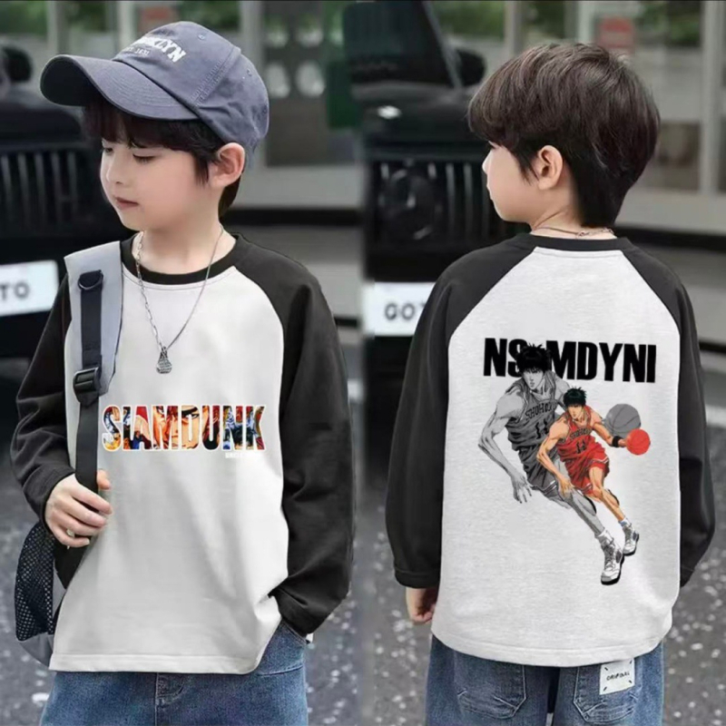 Berniukų marškinėliai su ilgomis rankovėmis iš 100% medvilnės, raglan spalvų blokai, apvalus kaklas, animacinis raštas, drėgmės valdymas, amžius 3–14 m