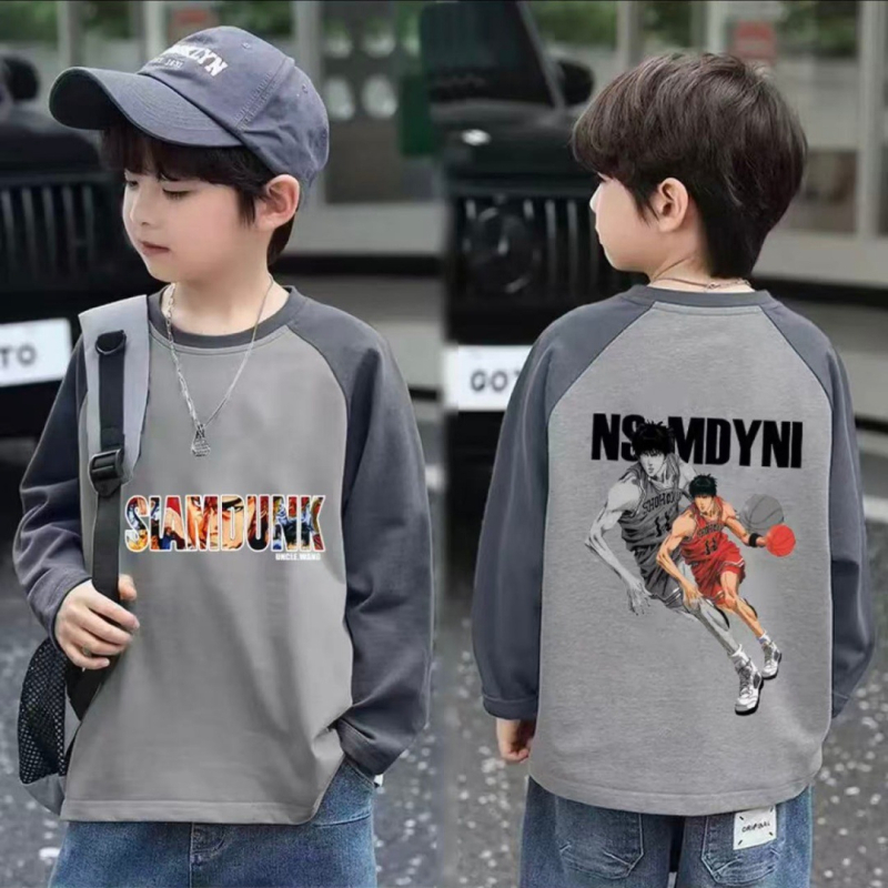 Berniukų marškinėliai su ilgomis rankovėmis iš 100% medvilnės, raglan spalvų blokai, apvalus kaklas, animacinis raštas, drėgmės valdymas, amžius 3–14 m