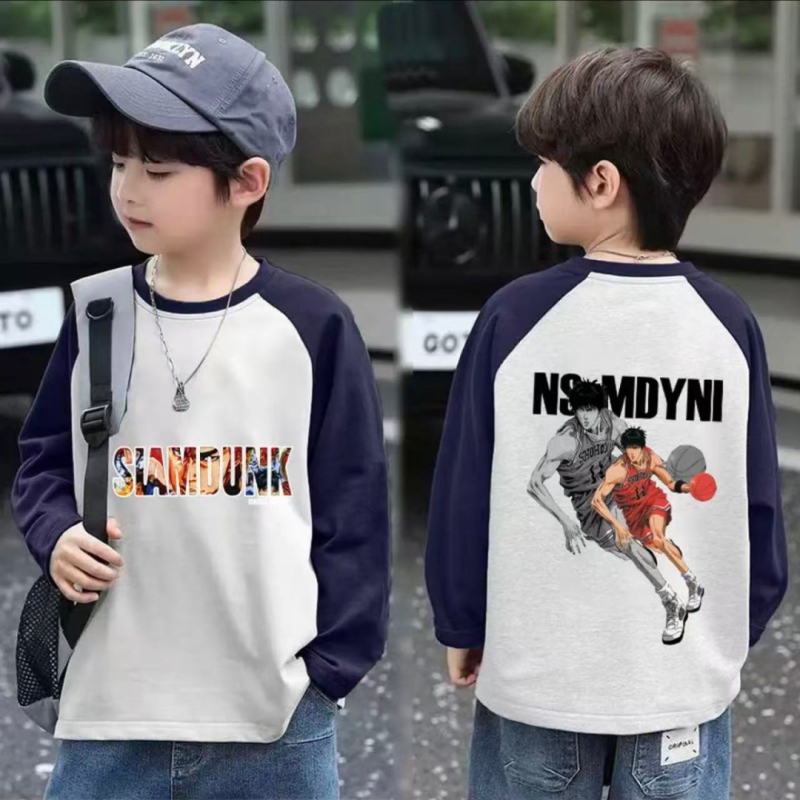 Berniukų marškinėliai su ilgomis rankovėmis iš 100% medvilnės, raglan spalvų blokai, apvalus kaklas, animacinis raštas, drėgmės valdymas, amžius 3–14 m