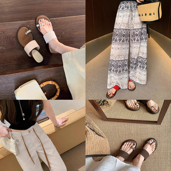 Puhkuslikud slip-on sandaalid varbalõngaga, 4 cm kõrgune tõstmine, pealne ja siserõhk kiudmaterjalist, kummist tald, ümmargune varvas