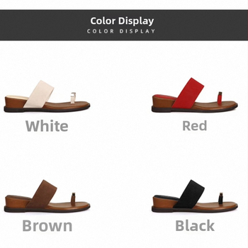 Puhkuslikud slip-on sandaalid varbalõngaga, 4 cm kõrgune tõstmine, pealne ja siserõhk kiudmaterjalist, kummist tald, ümmargune varvas