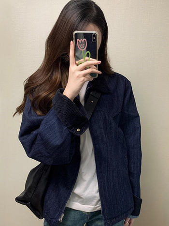 Koreai stílusú őszi kabát, laza szabású, korduroj felső, galléros polo, hosszú ujjú, hossz 50–65 cm