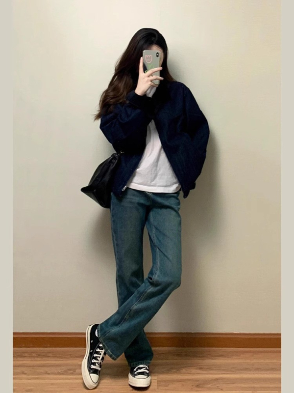 Koreai stílusú őszi kabát, laza szabású, korduroj felső, galléros polo, hosszú ujjú, hossz 50–65 cm