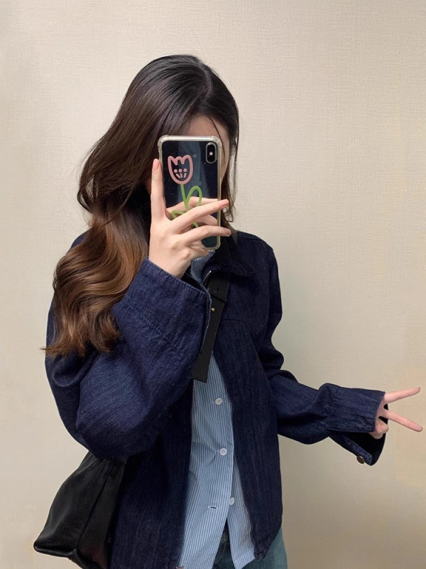 Koreai stílusú őszi kabát, laza szabású, korduroj felső, galléros polo, hosszú ujjú, hossz 50–65 cm