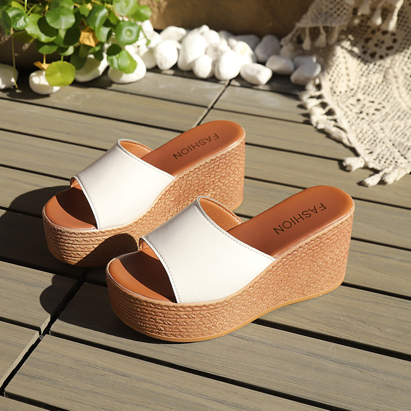 Naiste platvormi sandaalid avatud varbaga, PU ülaosa, kummist talla, ümmarguse varba, talla paksus 6 cm, suvi 2025