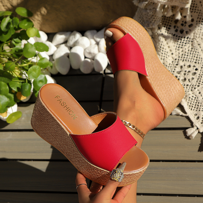 Naiste platvormi sandaalid avatud varbaga, PU ülaosa, kummist talla, ümmarguse varba, talla paksus 6 cm, suvi 2025