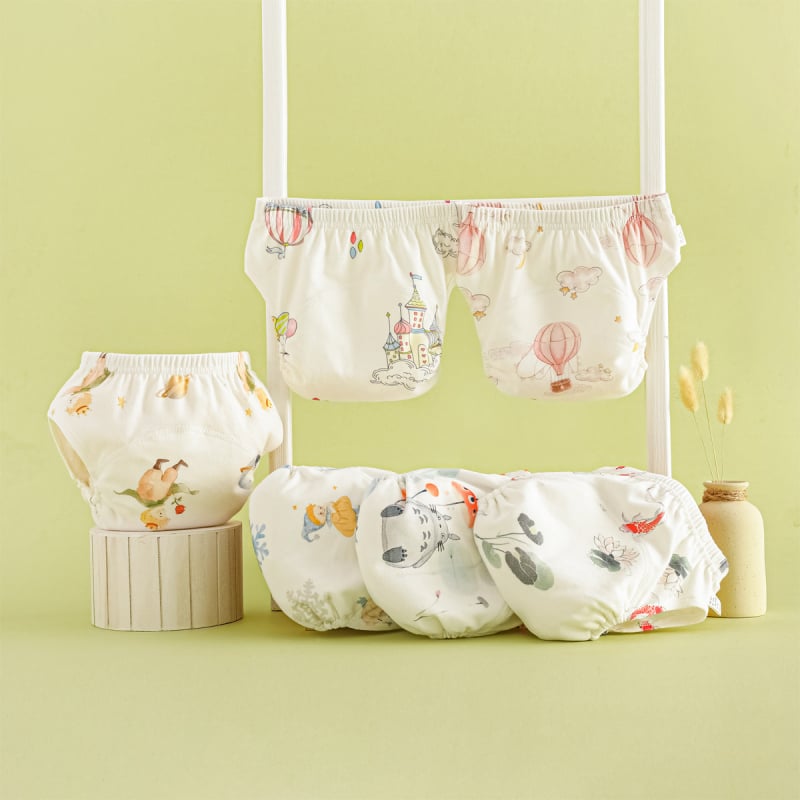 Plaunamos tualeto treniravimo kelnaitės kūdikiams ir mažiems vaikams, marles audinys, A tipo pilvo apsauga, prekinis ženklas Anji Duck, 2024 metų vasara
