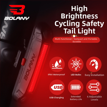 Bolany USB зареждаща се велосипедна задна светлина за нощно каране — за пътни и планински велосипеди