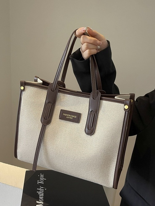 Geantă Tote pentru călătorii, din canvas, formă orizontală dreptunghiulară, închidere cu fermoar, buzunare interioare pentru telefon și documente