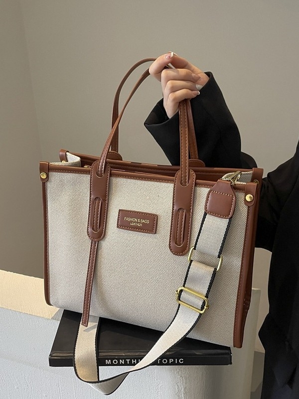 Geantă Tote pentru călătorii, din canvas, formă orizontală dreptunghiulară, închidere cu fermoar, buzunare interioare pentru telefon și documente