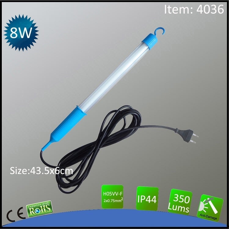 Prenosná ručná automobilová pracovná lampa LED 8W, 380 lm, 110-220V, uhol lúča 180°, farebná teplota 3500/6500K