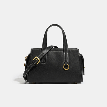 Geantă de damă din piele naturală, piele tratată vegetal, formă orizontală pătrată, fermoar, căptușeală din țesătură