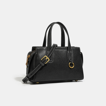 Geantă de damă din piele naturală, piele tratată vegetal, formă orizontală pătrată, fermoar, căptușeală din țesătură