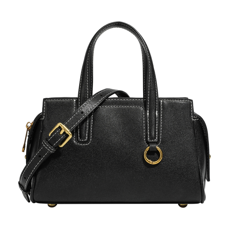 Geantă de damă din piele naturală, piele tratată vegetal, formă orizontală pătrată, fermoar, căptușeală din țesătură