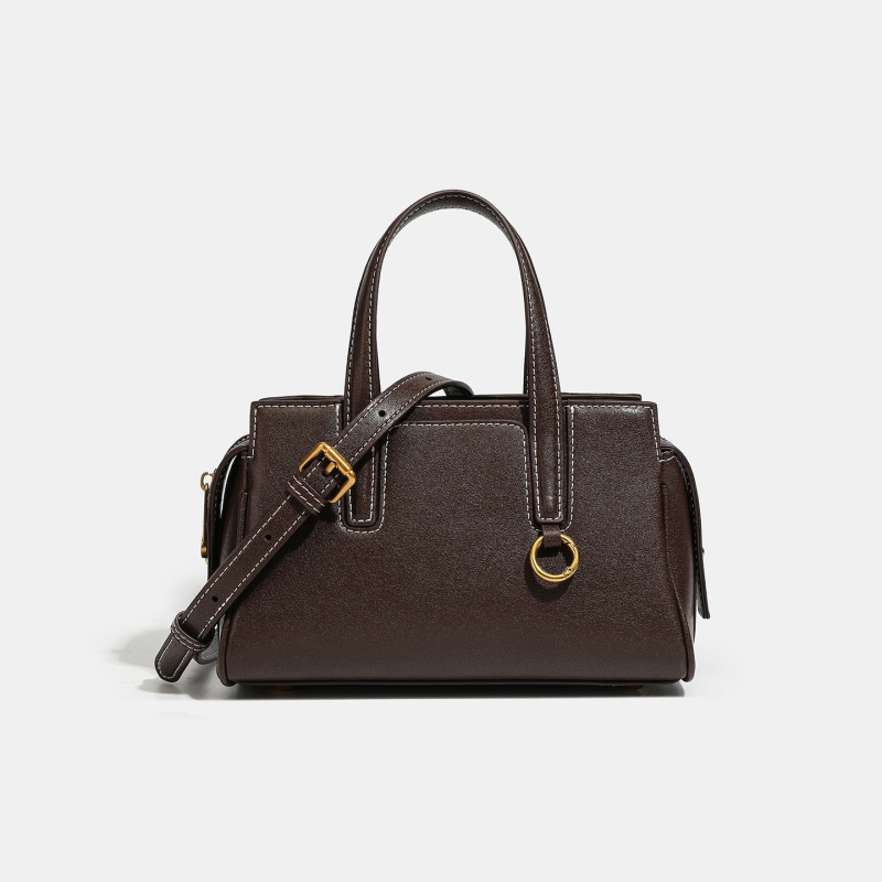 Geantă de damă din piele naturală, piele tratată vegetal, formă orizontală pătrată, fermoar, căptușeală din țesătură