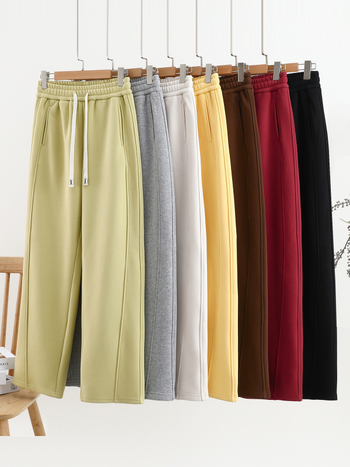 Casual Patchwork Scimitar Pants για γυναίκες, χειμωνιάτικη βαμβάκι-πολυεστέρα ανάμειξη, φαρδιά μέση, τσέπες