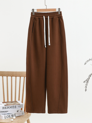 Casual Patchwork Scimitar Pants για γυναίκες, χειμωνιάτικη βαμβάκι-πολυεστέρα ανάμειξη, φαρδιά μέση, τσέπες