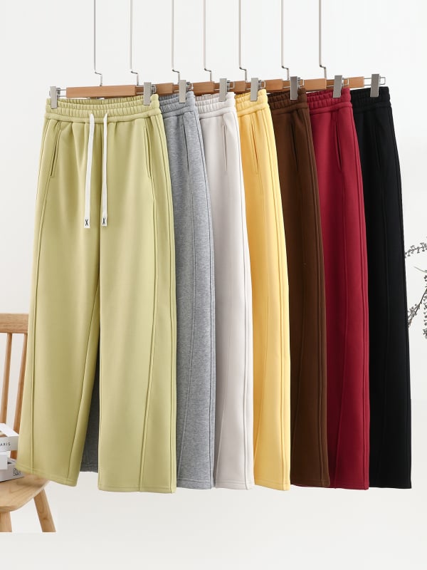 Casual Patchwork Scimitar Pants για γυναίκες, χειμωνιάτικη βαμβάκι-πολυεστέρα ανάμειξη, φαρδιά μέση, τσέπες