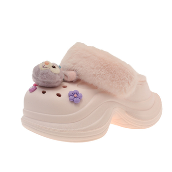 Papuci de iarnă pentru femei, cloguri cu vârf închis, căptuți cu pluș, talpă EVA 6 cm, crește înălțimea, antiderapante