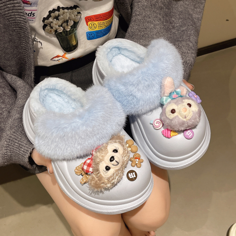 Papuci de iarnă pentru femei, cloguri cu vârf închis, căptuți cu pluș, talpă EVA 6 cm, crește înălțimea, antiderapante