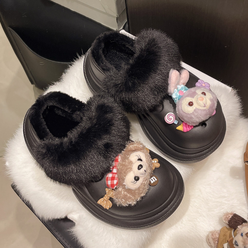 Papuci de iarnă pentru femei, cloguri cu vârf închis, căptuți cu pluș, talpă EVA 6 cm, crește înălțimea, antiderapante