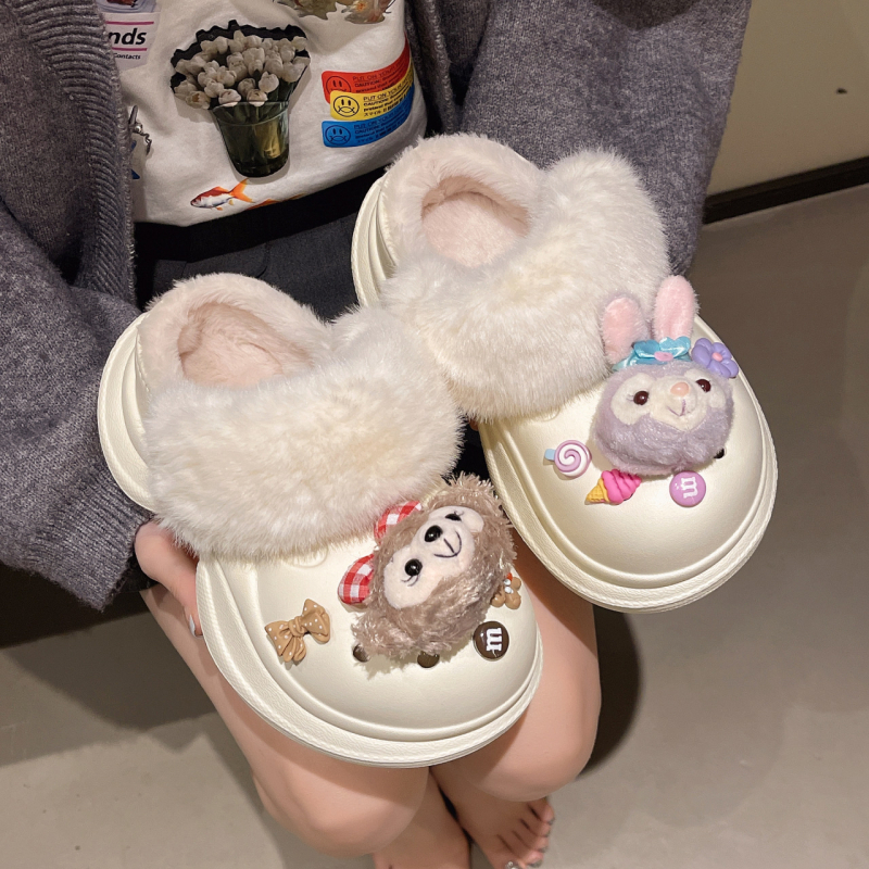 Papuci de iarnă pentru femei, cloguri cu vârf închis, căptuți cu pluș, talpă EVA 6 cm, crește înălțimea, antiderapante