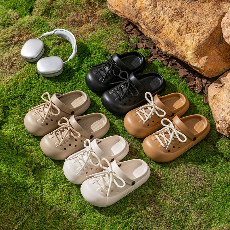 Pantofi cu găuri pentru femei, partea superioară EVA și talpa EVA, șireturi, vârf închis, talpă antiaderentă groasă