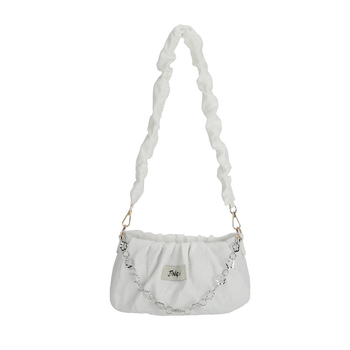 Geantă mică din nylon, pătrată, cu lanț — crossbody, buzunar deschis, material moale