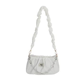 Geantă mică din nylon, pătrată, cu lanț — crossbody, buzunar deschis, material moale