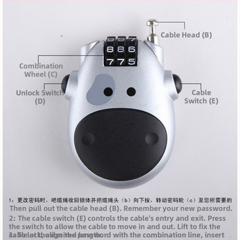 Šalmo užraktas su plieno viela, slaptažodžio užraktas, nešiojamas ABS plastiko korpuso užraktas, 70 g, prekės ženklas Jasit, spausdintas logotipas, licencijuota privati etiketė