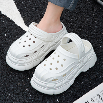 Sandale unisex Crocs-style - vârf închis și design gol în spate, partea superioară EVA și talpa EVA, înălțimea talpii 8 cm, antiaderente, turnare prin injecție, Vara 2025