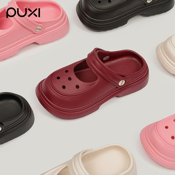 Crocs-stílusú otthoni papucs lyukas dizájnnal, EVA felsőrész és talp, könnyű, csúszásmentes, női, talp vastagsága 4.5 cm