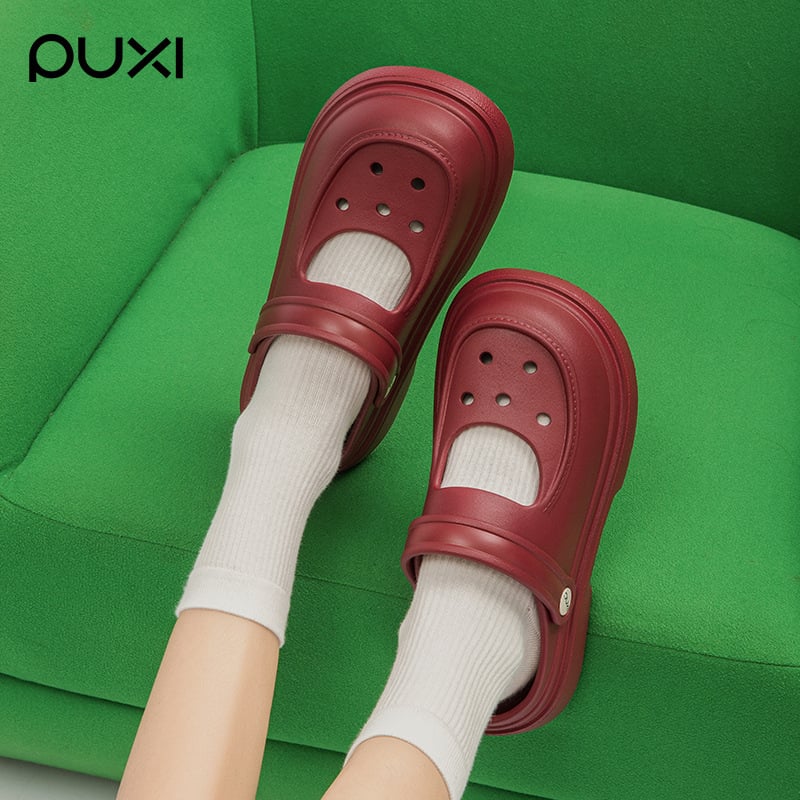 Crocs-stílusú otthoni papucs lyukas dizájnnal, EVA felsőrész és talp, könnyű, csúszásmentes, női, talp vastagsága 4.5 cm